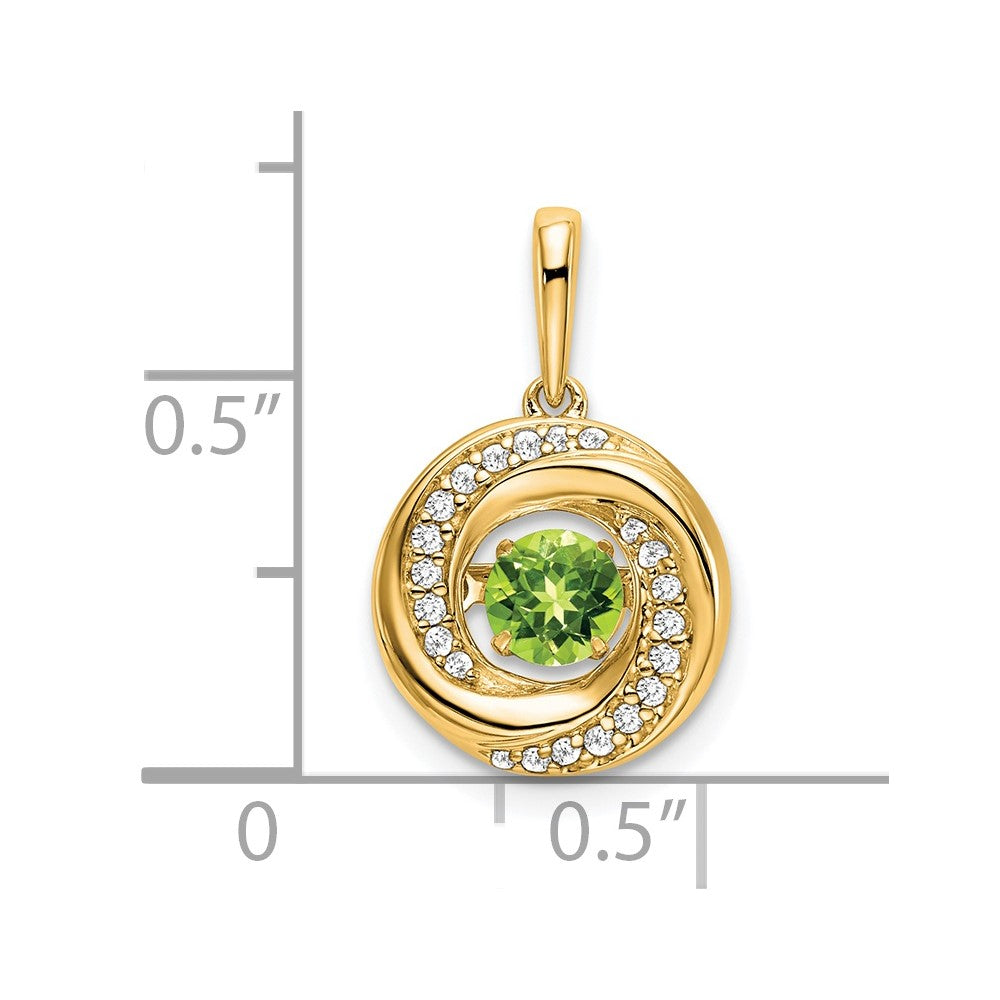 14K Yellow Gold Round Peridot and Real Diamond Pendant