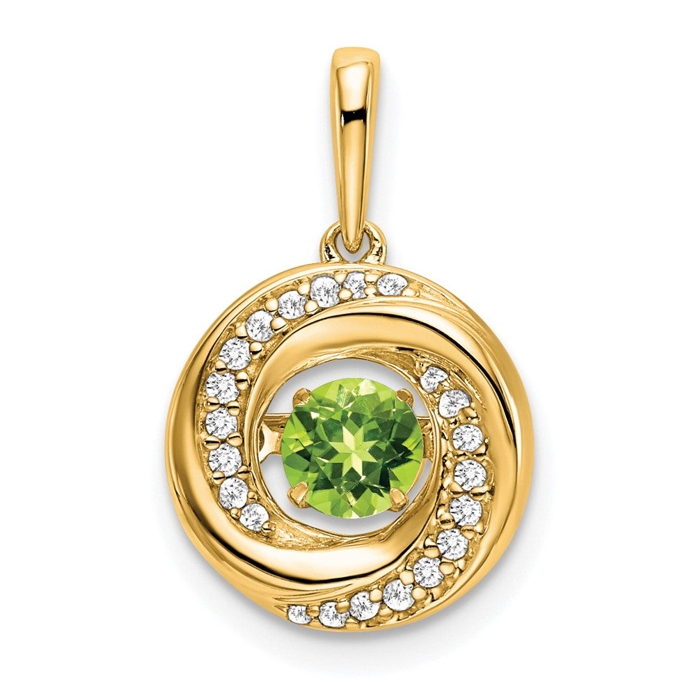 14K Yellow Gold Round Peridot and Real Diamond Pendant