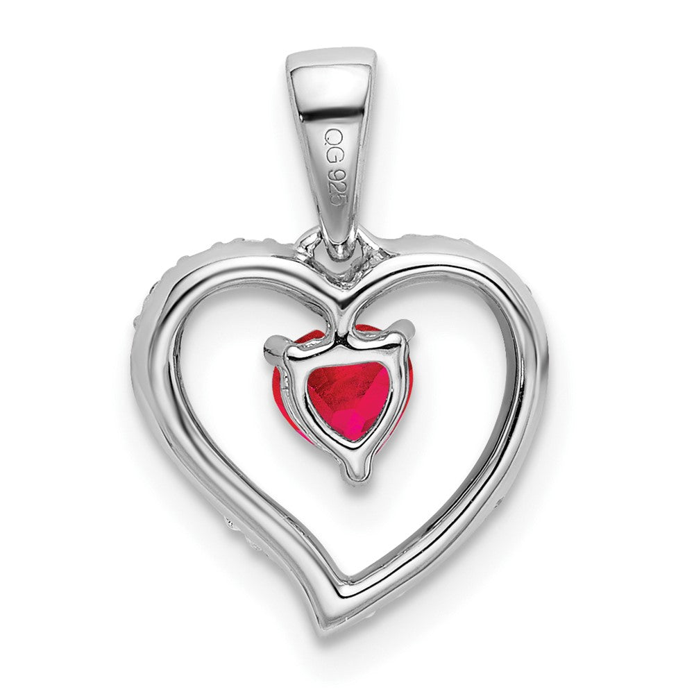 14k White Gold Ruby and Real Diamond Heart Pendant