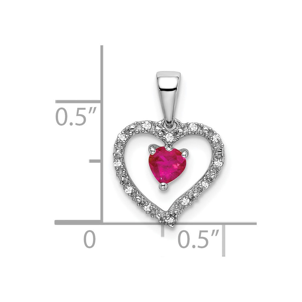 14k White Gold Ruby and Real Diamond Heart Pendant