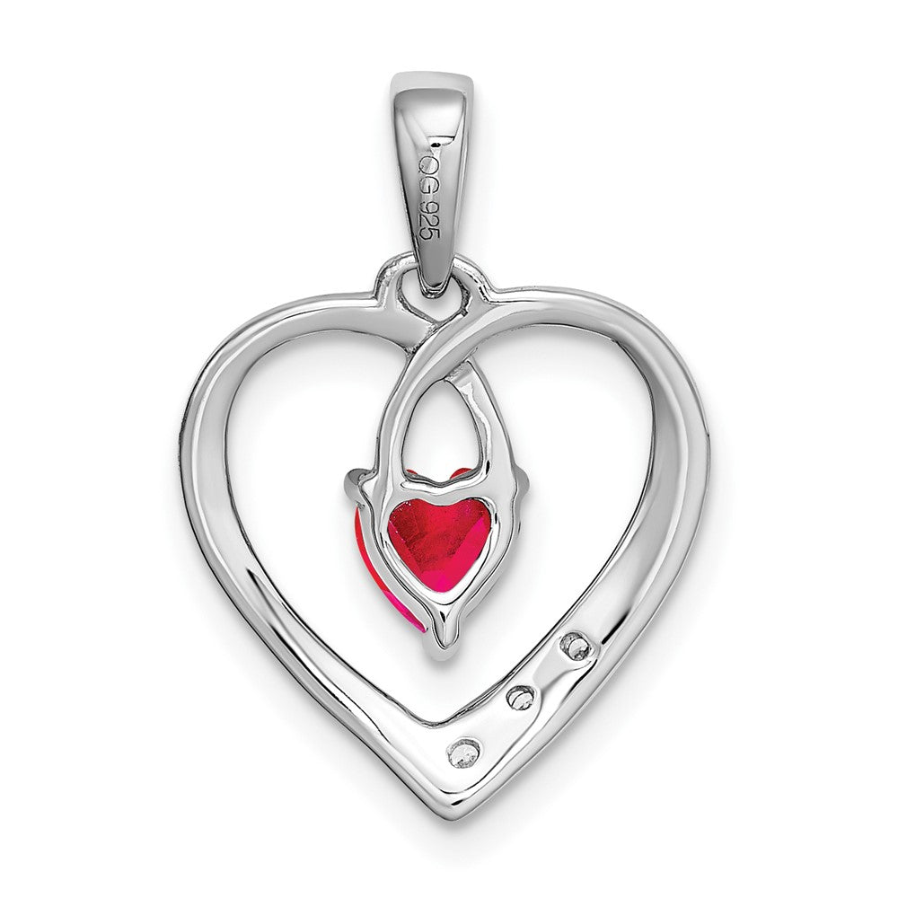 14k White Gold Ruby and Real Diamond Heart Pendant