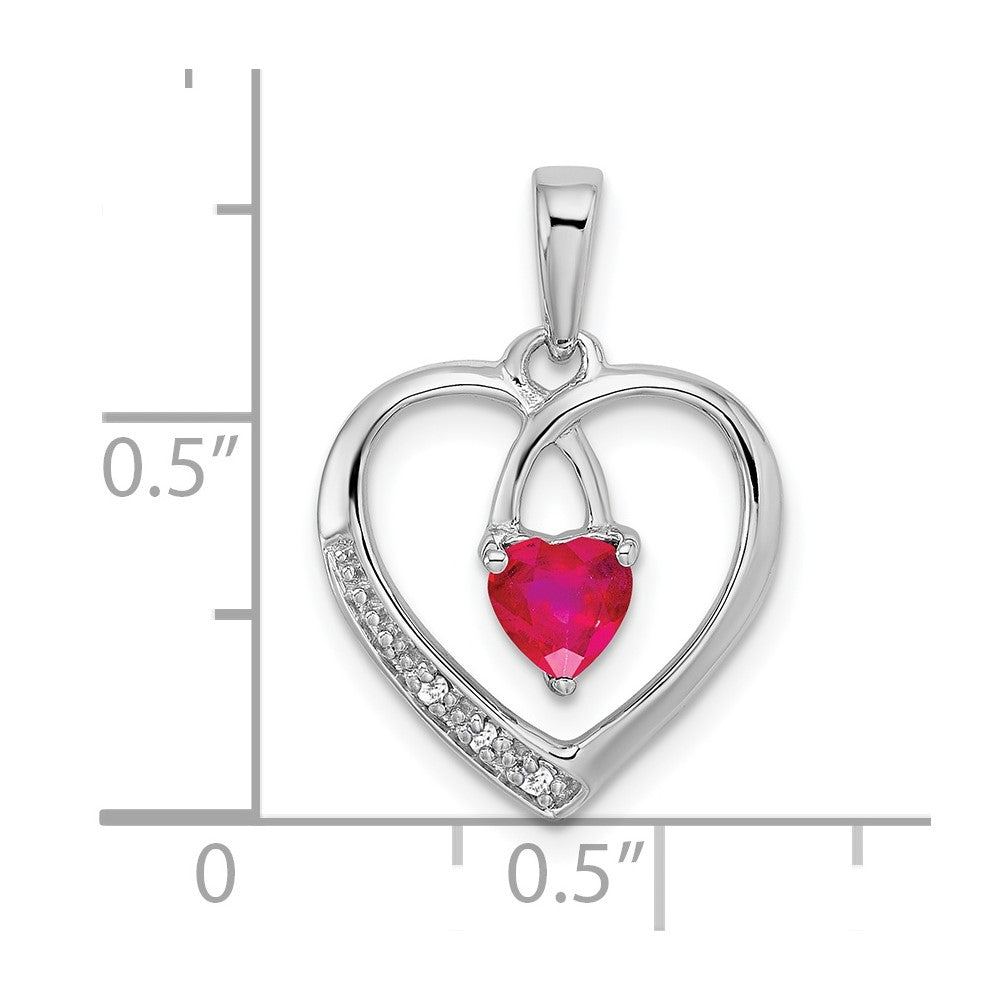 14k White Gold Ruby and Real Diamond Heart Pendant