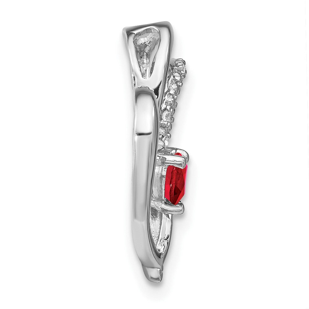 14k White Gold Ruby and Real Diamond Heart Chain Slide