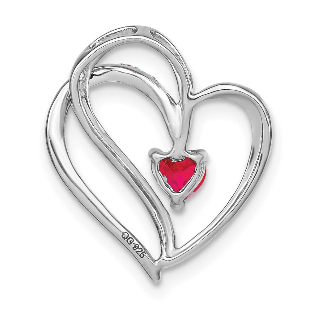 14k White Gold Ruby and Real Diamond Heart Chain Slide