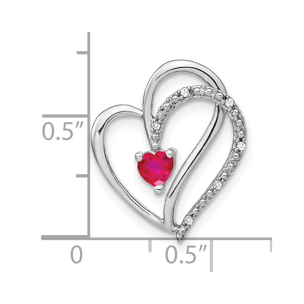 14k White Gold Ruby and Real Diamond Heart Chain Slide