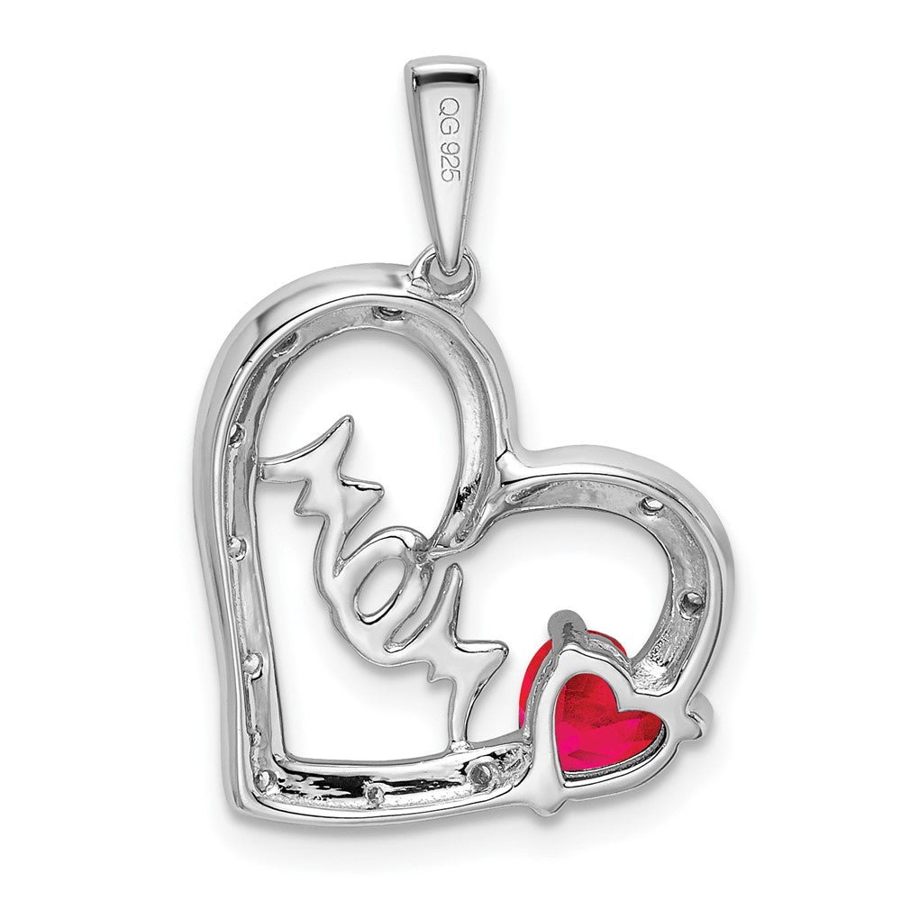 14k White Gold Ruby and Real Diamond MOM Heart Pendant