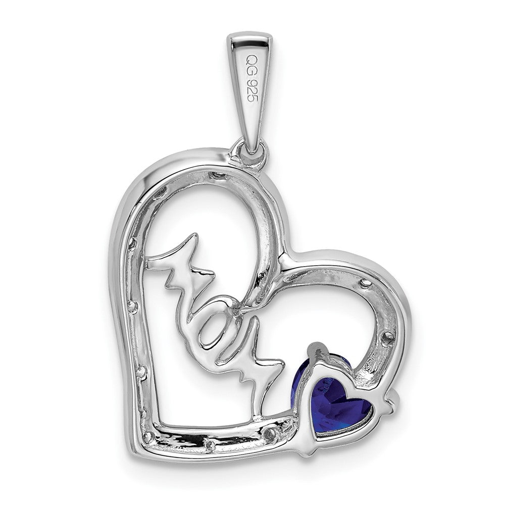 14k White Gold Sapphire and Real Diamond MOM Heart Pendant