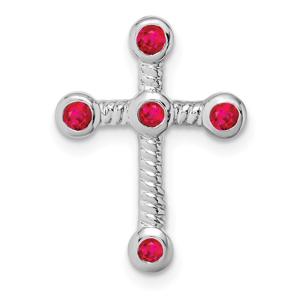 14k White Gold Ruby Cross Chain Slide