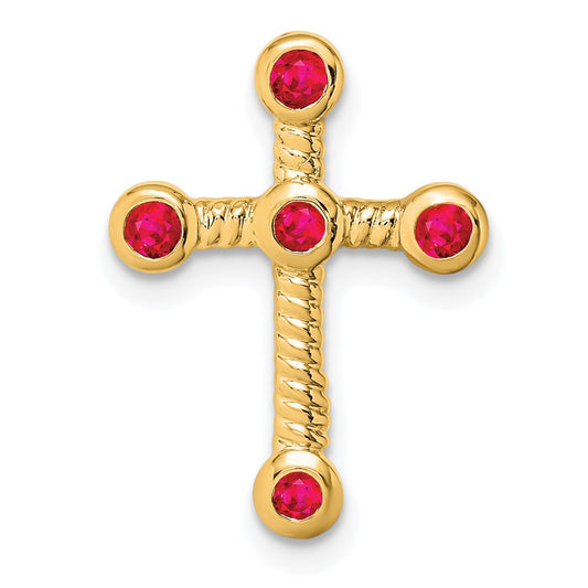 14K Yellow Gold Ruby Cross Chain Slide