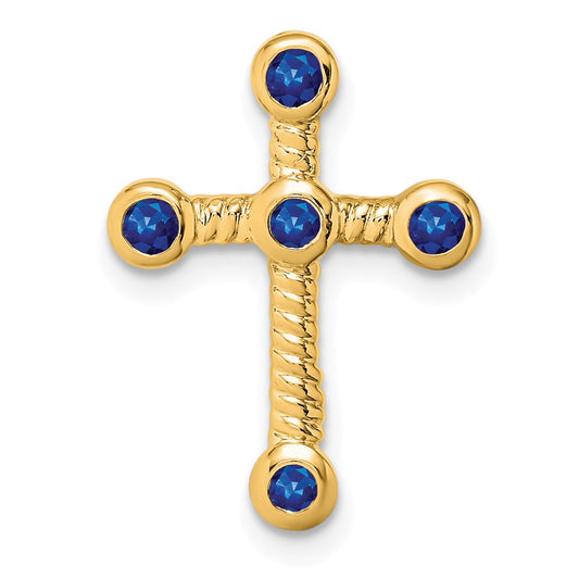 14K Yellow Gold Sapphire Cross Chain Slide