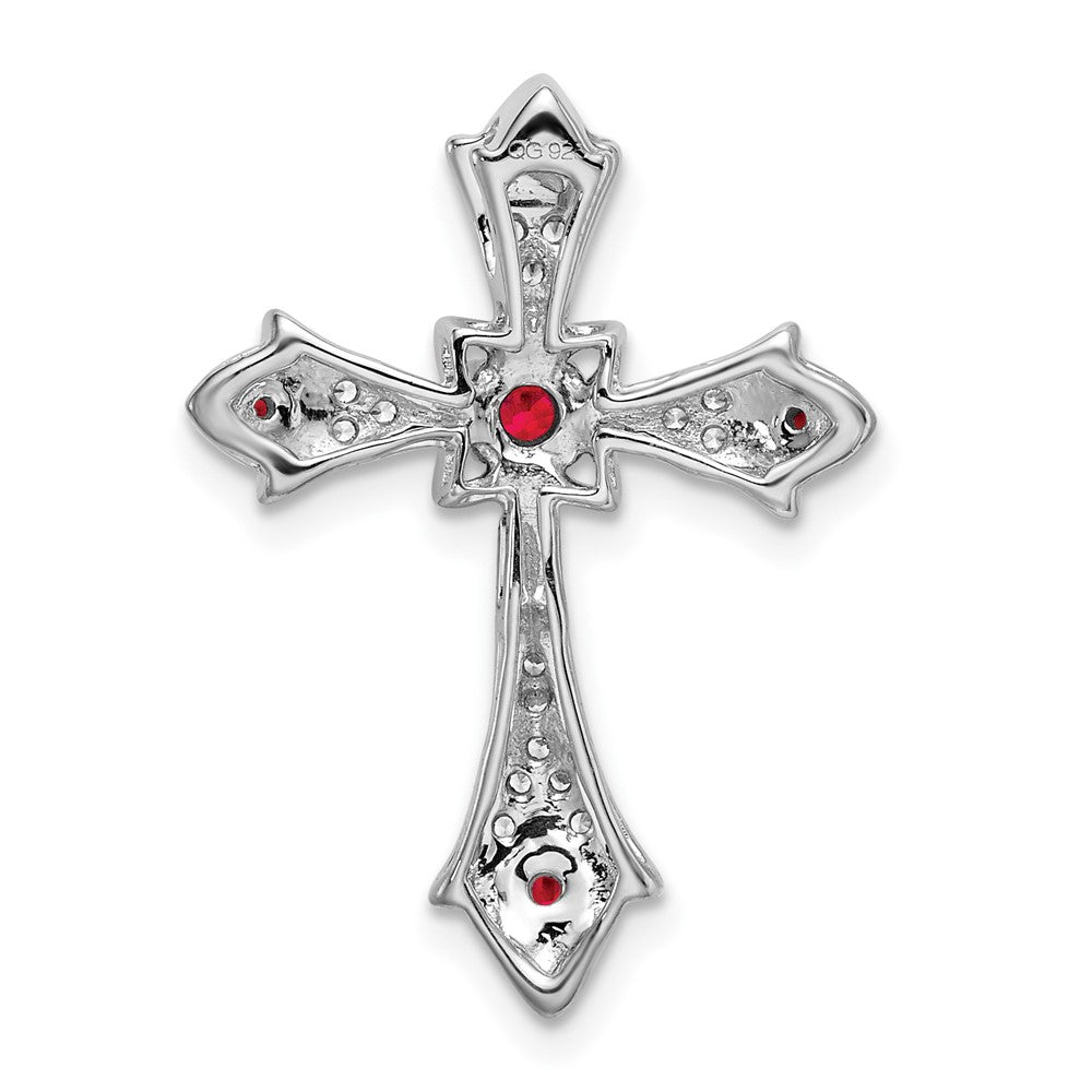 14k White Gold Ruby and Real Diamond Fleur de Lis Cross Chain Slide