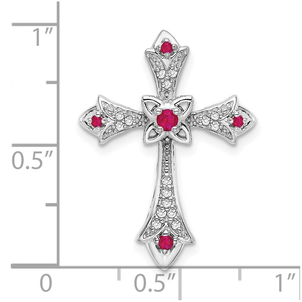 14k White Gold Ruby and Real Diamond Fleur de Lis Cross Chain Slide