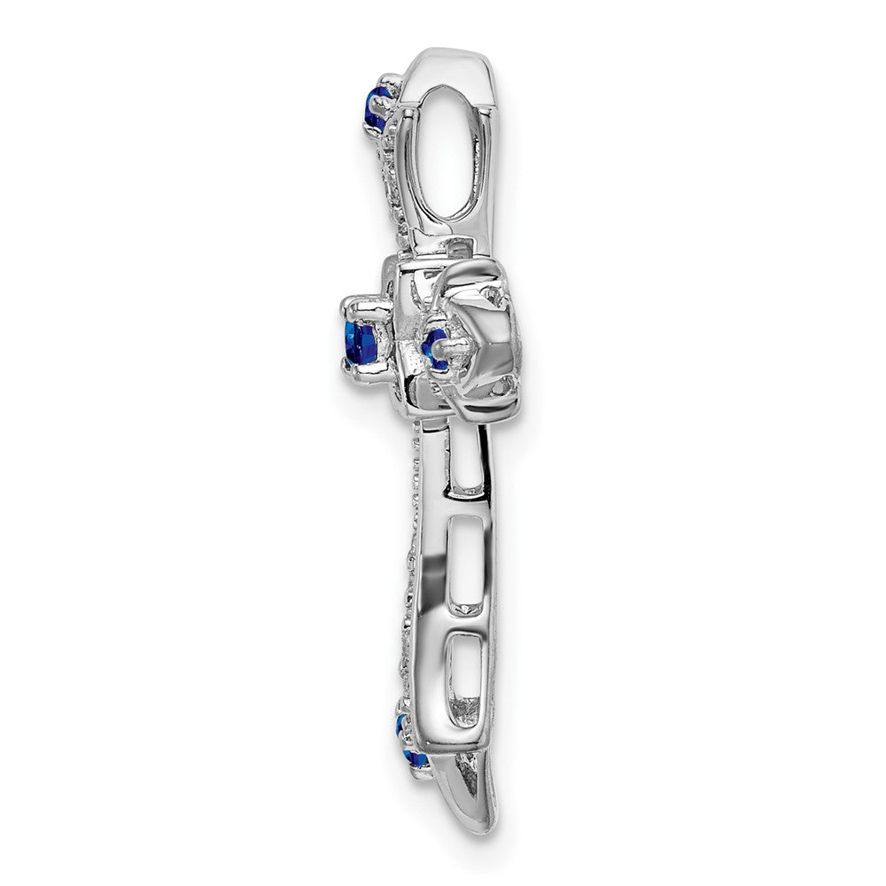 14k White Gold Sapphire and Real Diamond Fleur de Lis Cross Chain Slide