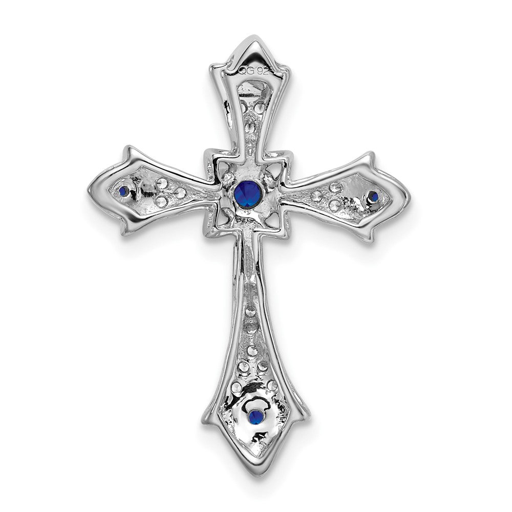 14k White Gold Sapphire and Real Diamond Fleur de Lis Cross Chain Slide