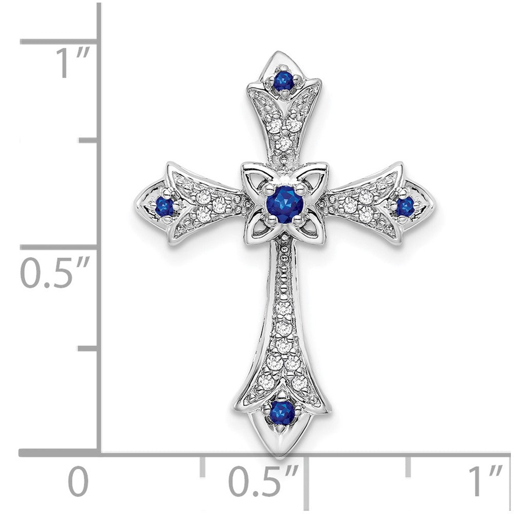 14k White Gold Sapphire and Real Diamond Fleur de Lis Cross Chain Slide