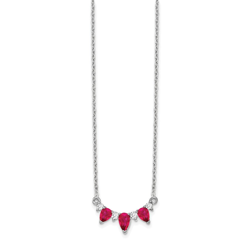 14k White Gold Ruby and Real Diamond 18 inch Necklace