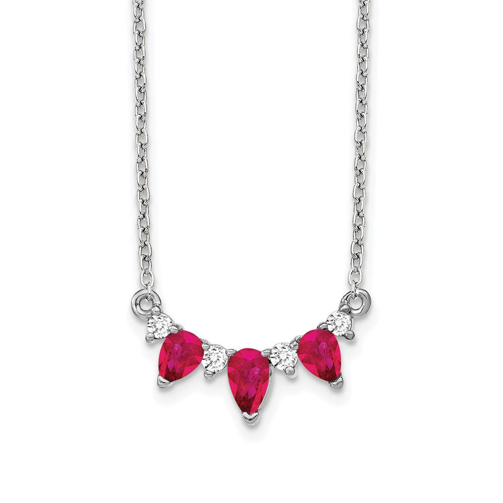 14k White Gold Ruby and Real Diamond 18 inch Necklace