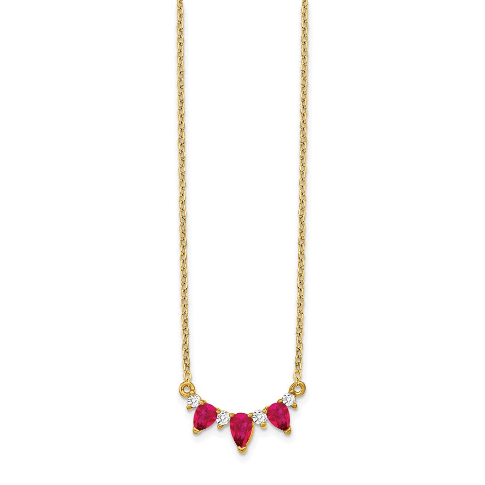 14K Yellow Gold Ruby and Real Diamond 18 inch Necklace