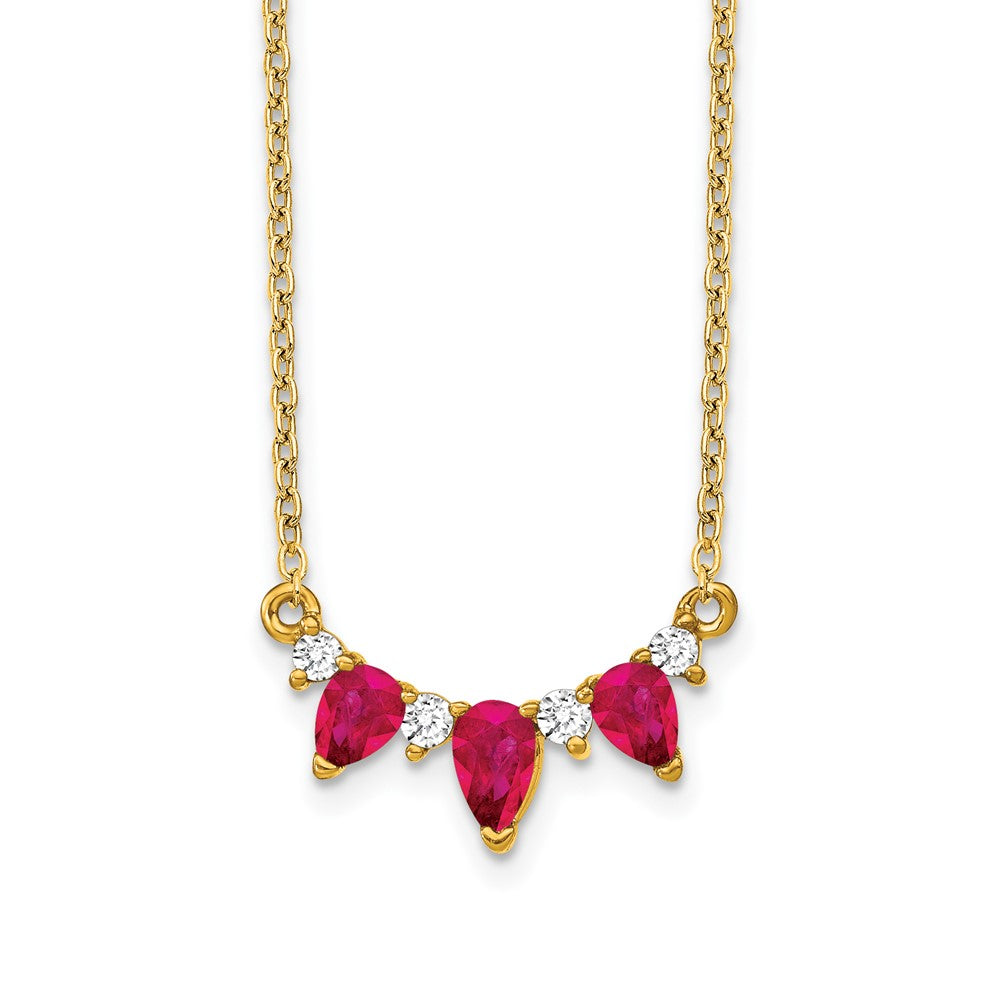 14K Yellow Gold Ruby and Real Diamond 18 inch Necklace