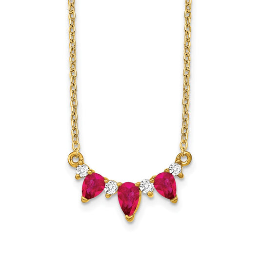 14K Yellow Gold Ruby and Real Diamond 18 inch Necklace