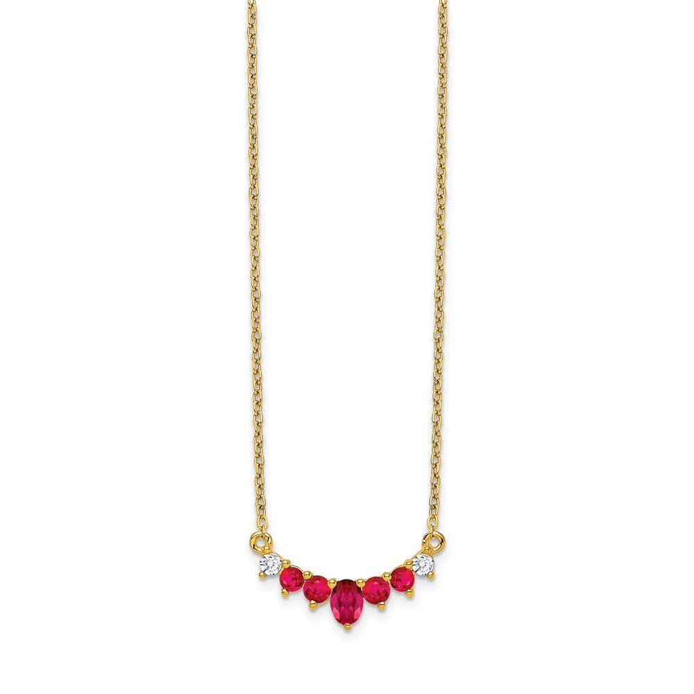 14K Yellow Gold Ruby and Real Diamond 18 inch Necklace