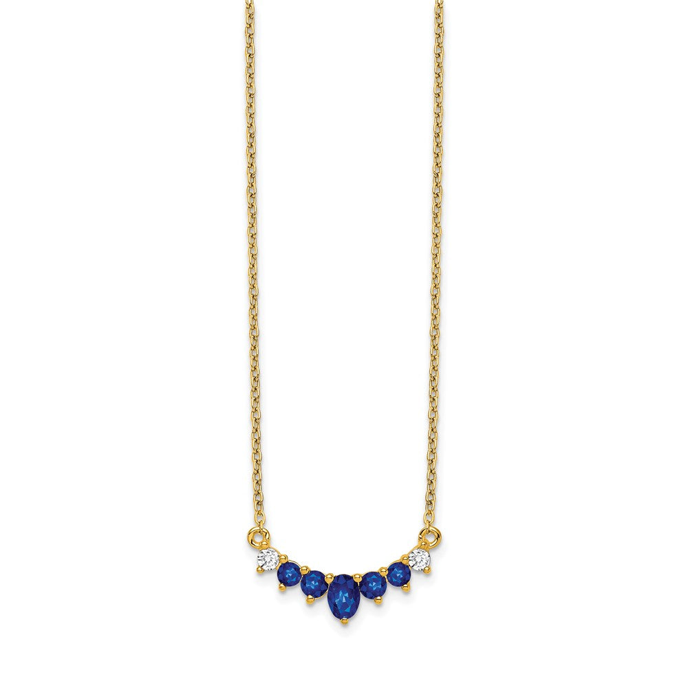 14K Yellow Gold Sapphire and Real Diamond 18 inch Necklace