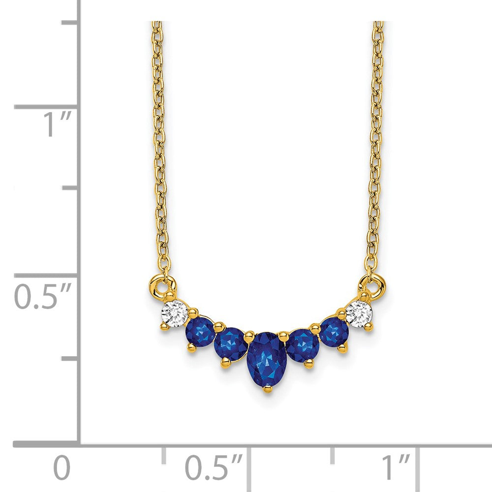 14K Yellow Gold Sapphire and Real Diamond 18 inch Necklace