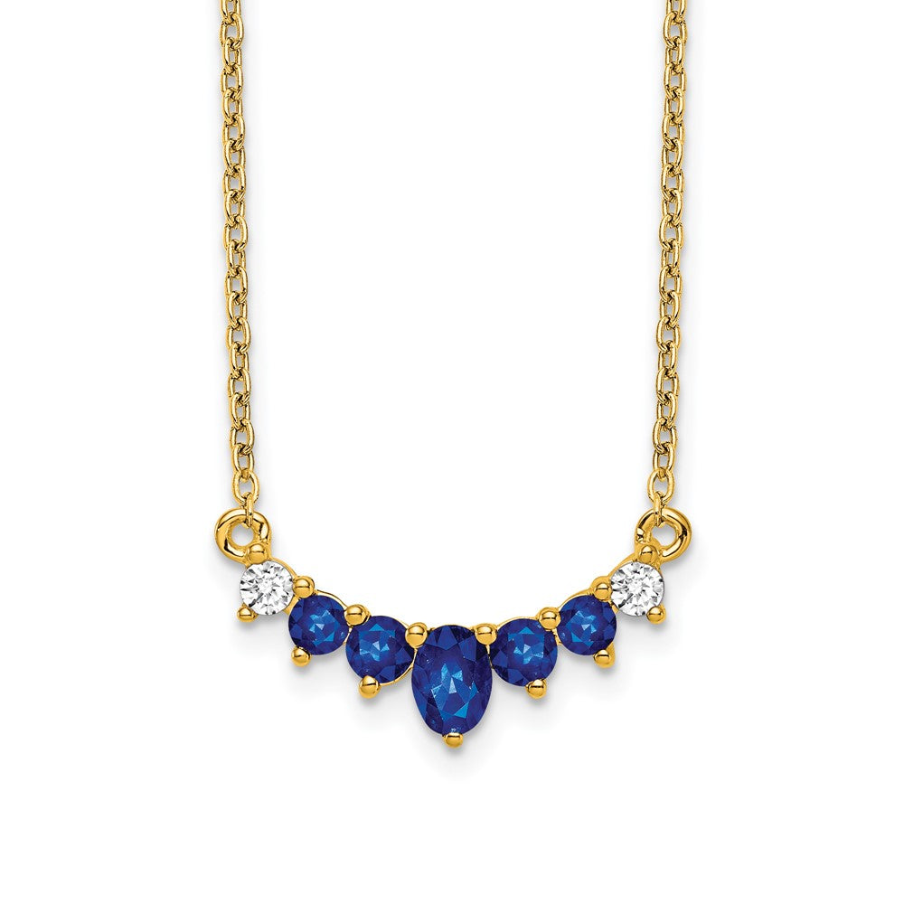 14K Yellow Gold Sapphire and Real Diamond 18 inch Necklace