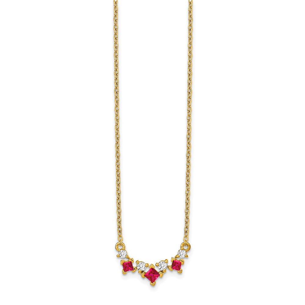 14K Yellow Gold Ruby and Real Diamond 18 inch Necklace