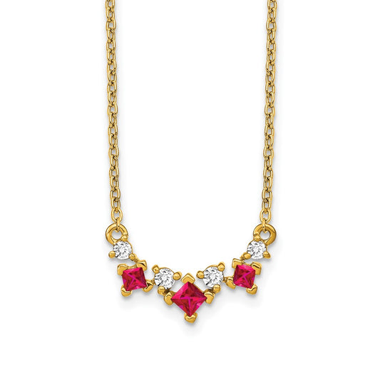 14K Yellow Gold Ruby and Real Diamond 18 inch Necklace