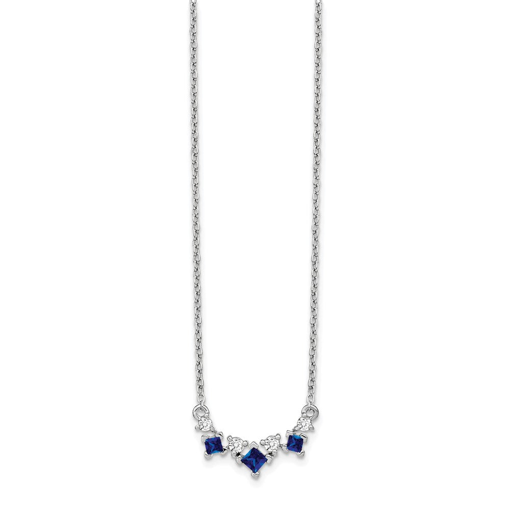 14k White Gold Sapphire and Real Diamond 18 inch Necklace