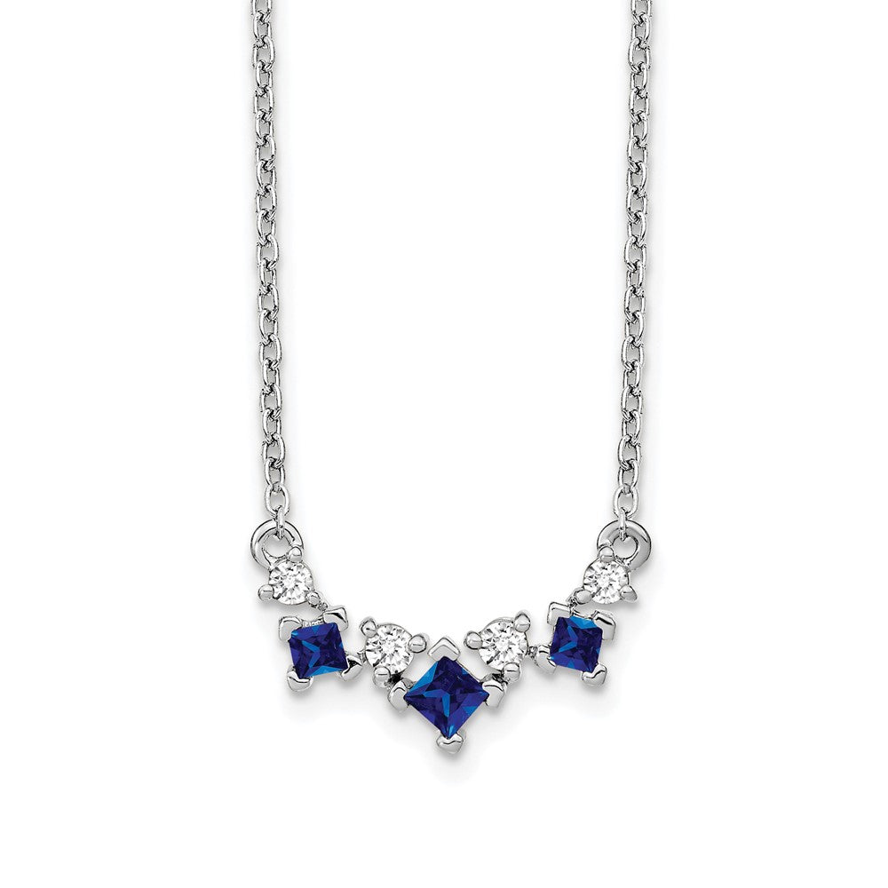 14k White Gold Sapphire and Real Diamond 18 inch Necklace