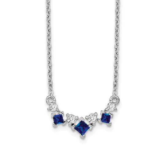 14k White Gold Sapphire and Real Diamond 18 inch Necklace