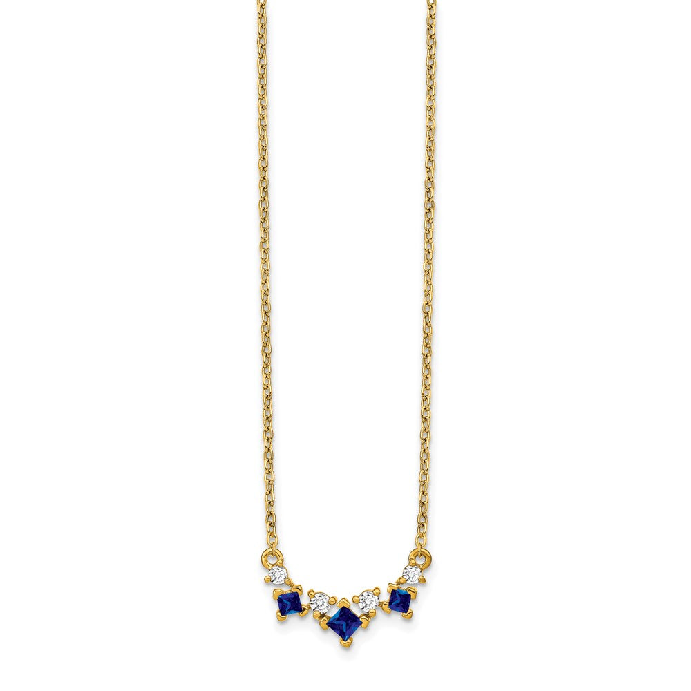 14K Yellow Gold Sapphire and Real Diamond 18 inch Necklace