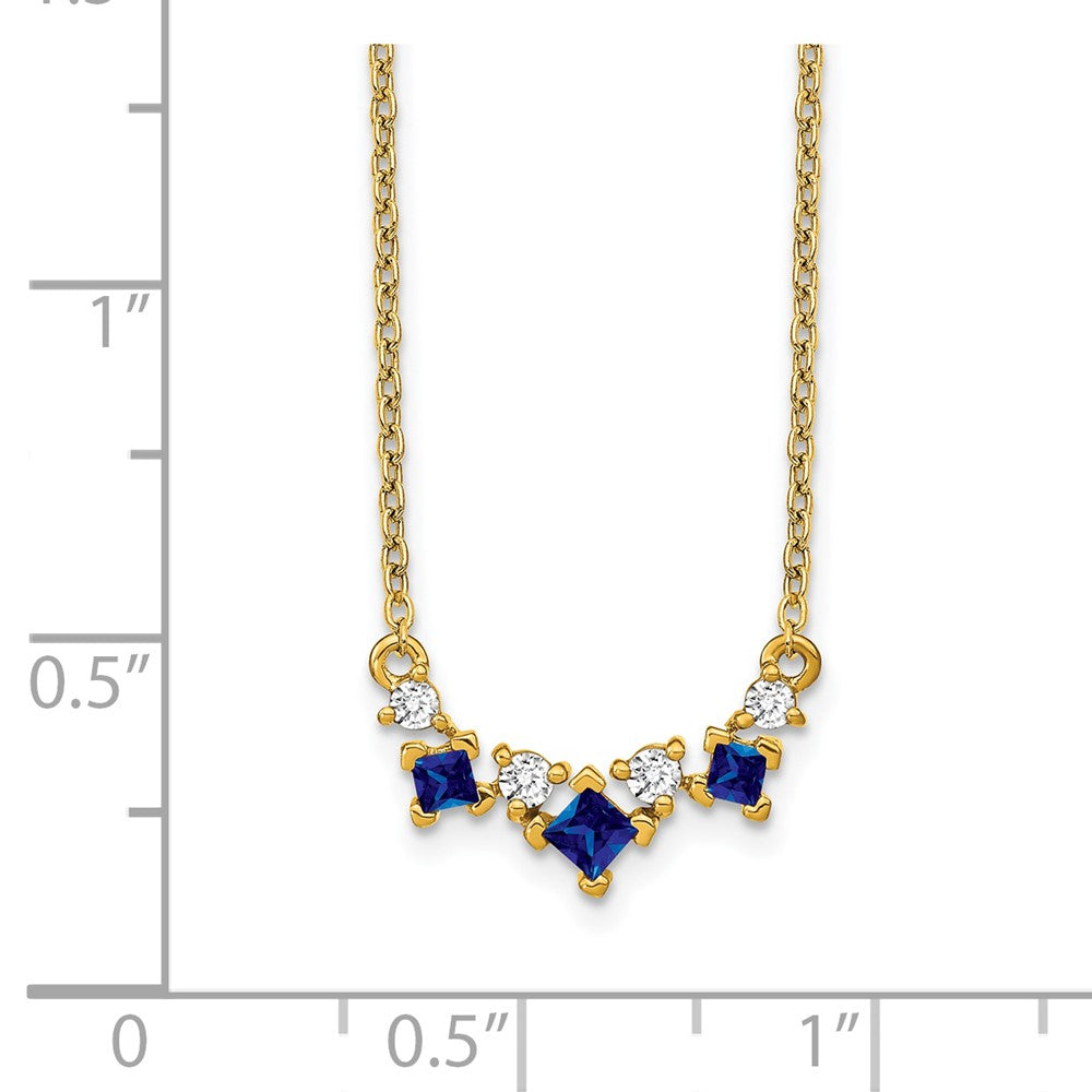 14K Yellow Gold Sapphire and Real Diamond 18 inch Necklace