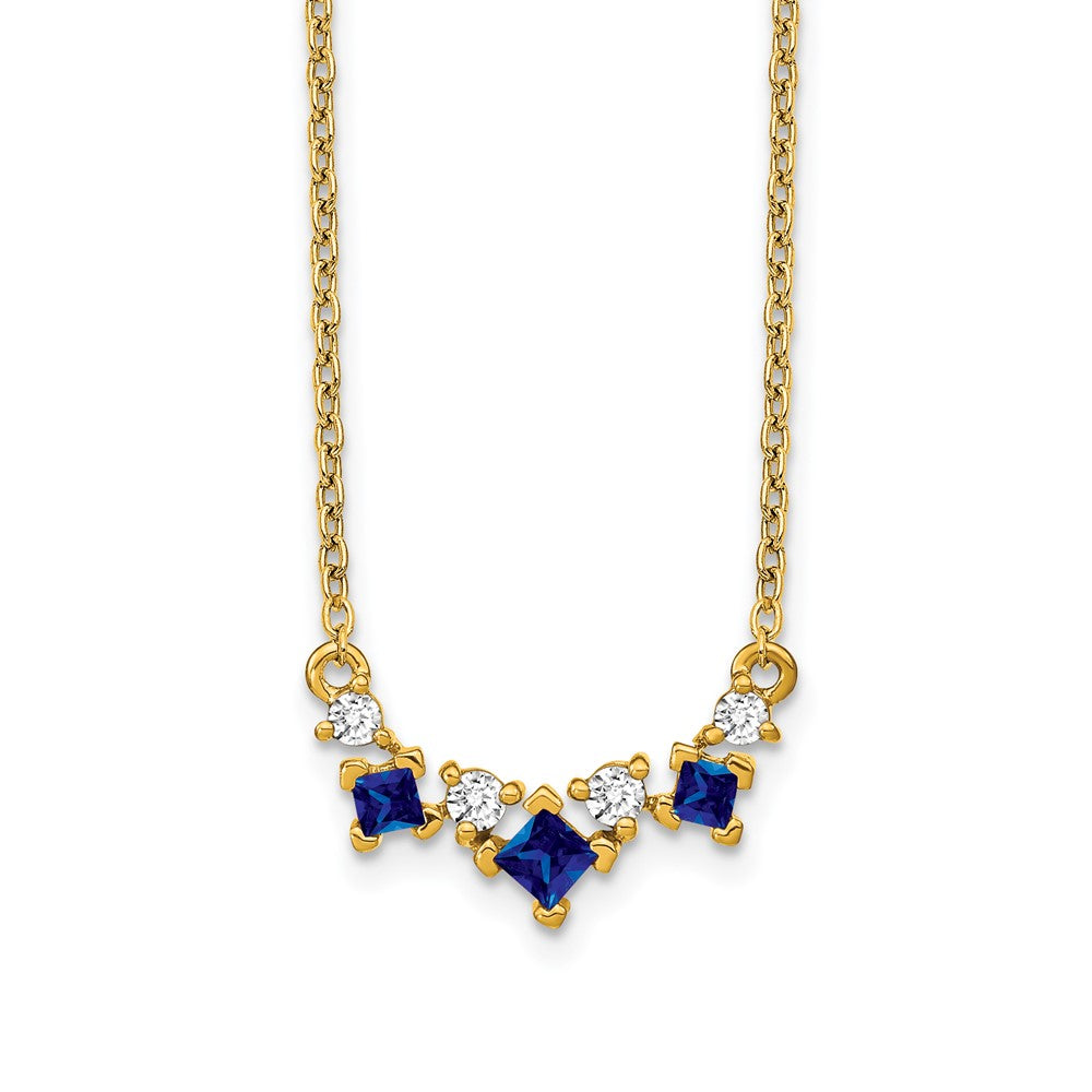 14K Yellow Gold Sapphire and Real Diamond 18 inch Necklace