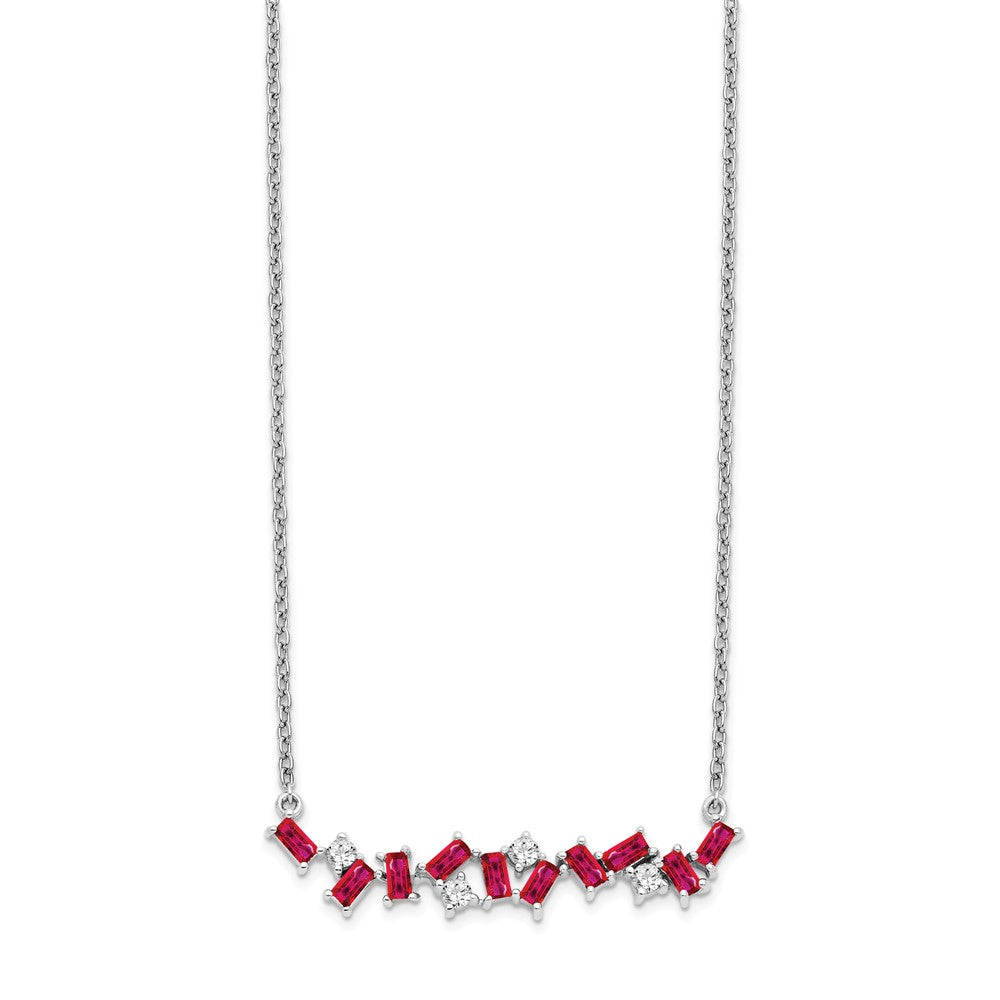 14k White Gold Ruby and Real Diamond 18 in. Bar Necklace