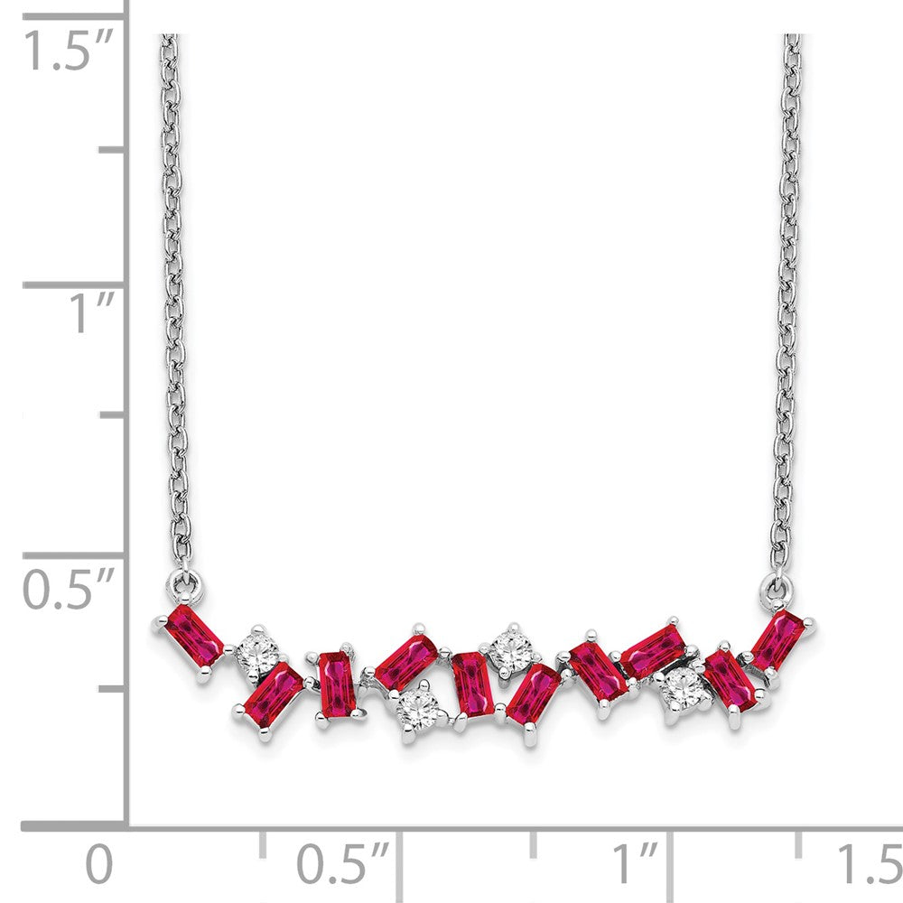 14k White Gold Ruby and Real Diamond 18 in. Bar Necklace