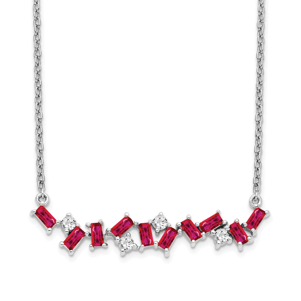 14k White Gold Ruby and Real Diamond 18 in. Bar Necklace