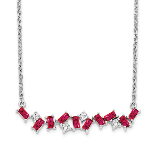 14k White Gold Ruby and Real Diamond 18 in. Bar Necklace