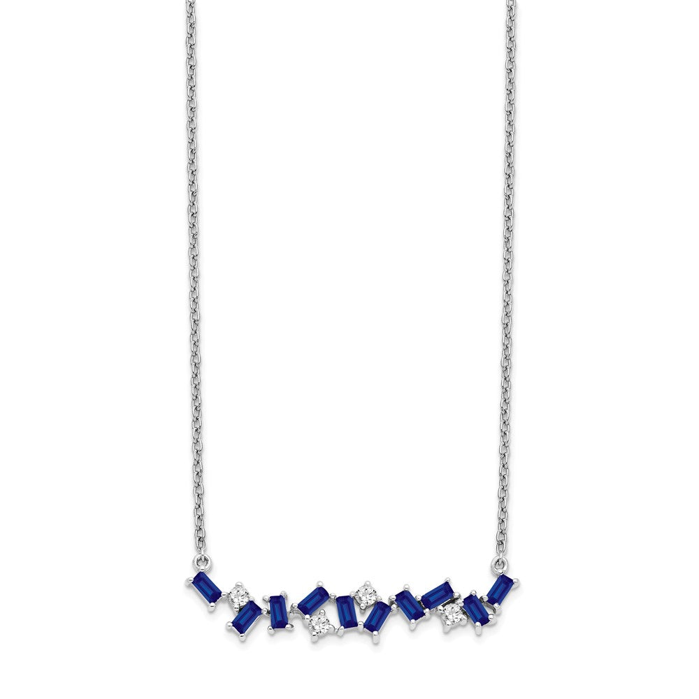 14k White Gold Sapphire and Real Diamond 18 in. Bar Necklace