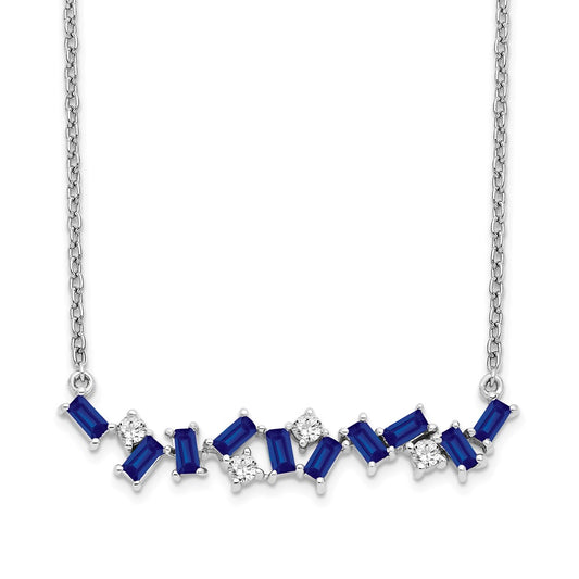 14k White Gold Sapphire and Real Diamond 18 in. Bar Necklace