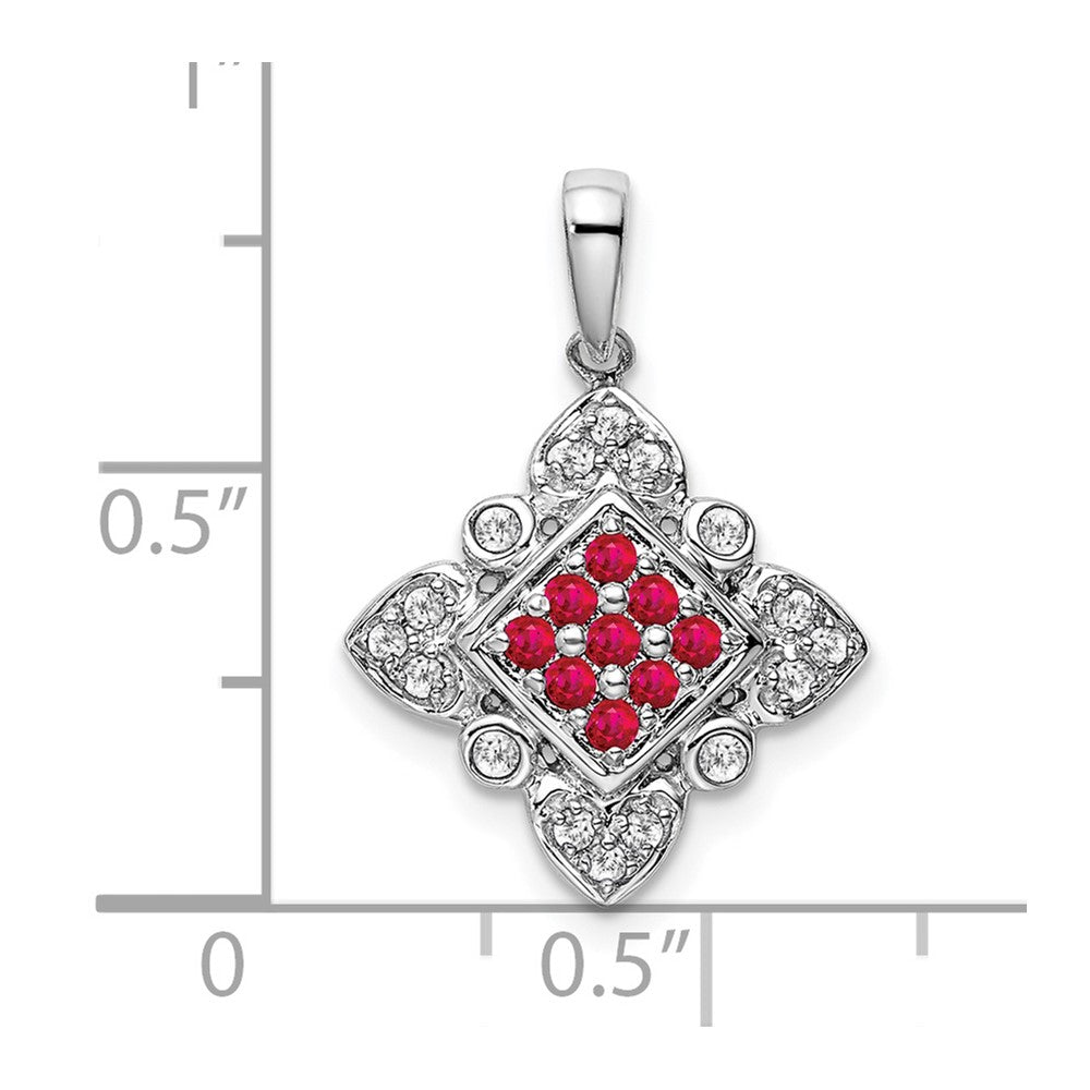 14k White Gold Ruby and Real Diamond Vintage Pendant