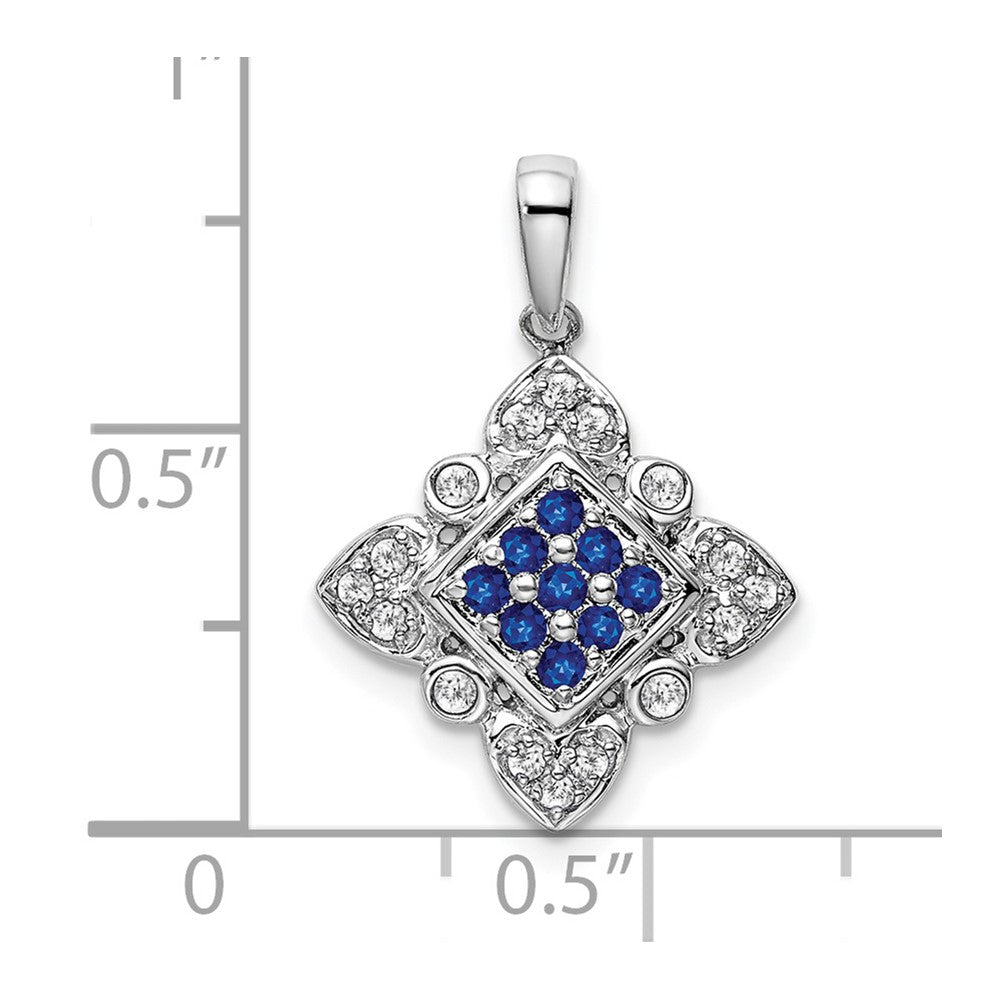 14k White Gold Sapphire and Real Diamond Vintage Pendant