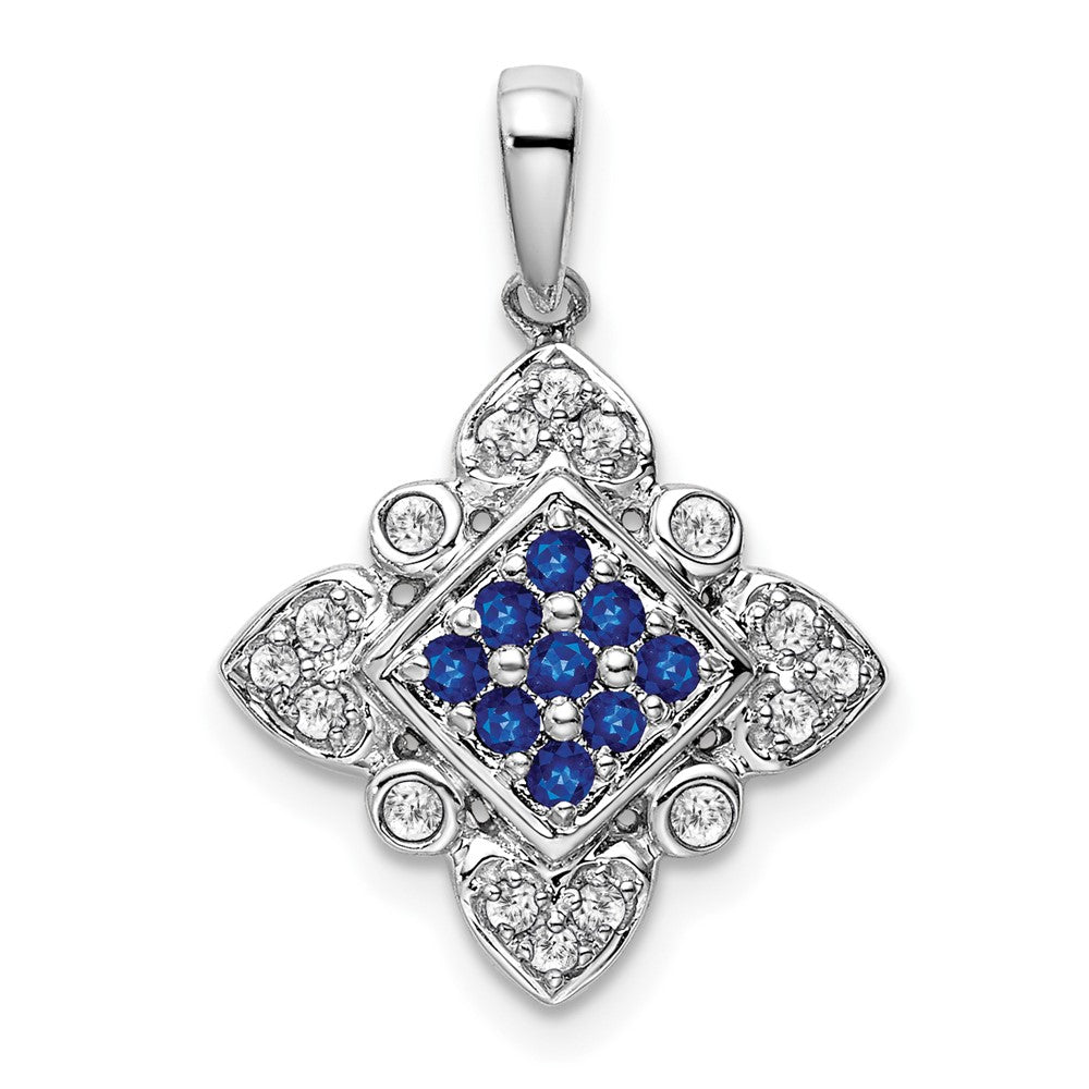 14k White Gold Sapphire and Real Diamond Vintage Pendant