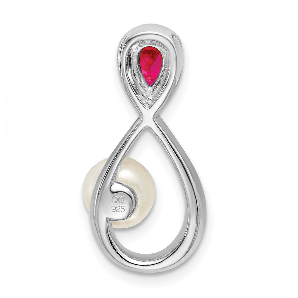 14k White Gold Ruby/FWC Pearl/Real Diamond Infinity Chain Slide