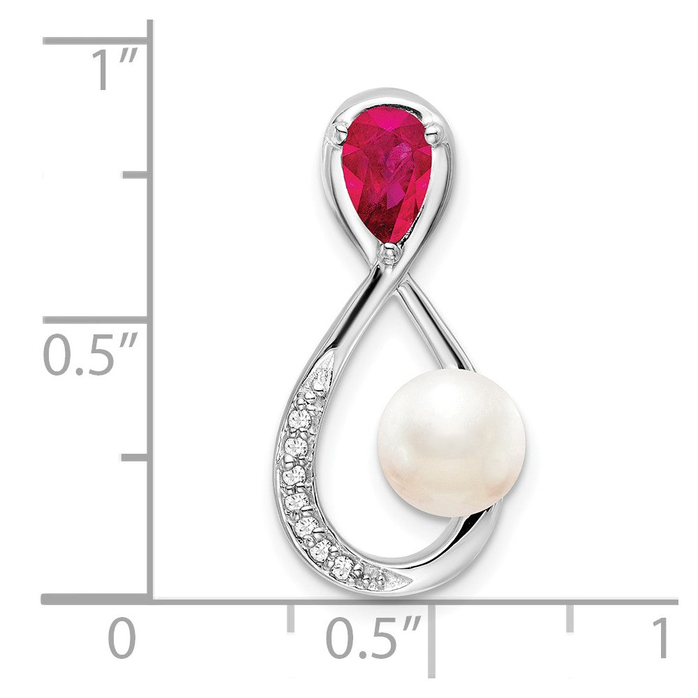 14k White Gold Ruby/FWC Pearl/Real Diamond Infinity Chain Slide