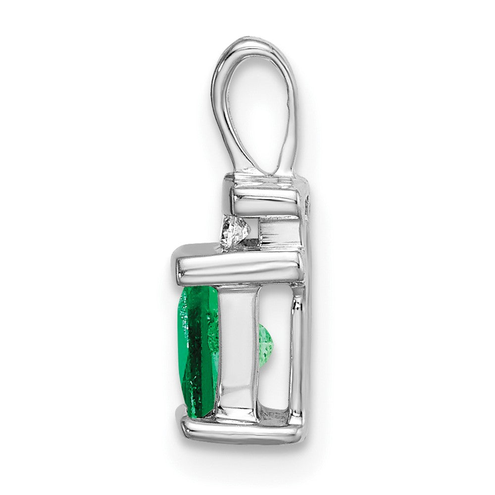 14k White Gold Square Emerald and Real Diamond Pendant