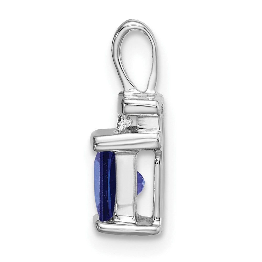 14k White Gold Square Sapphire and Real Diamond Pendant