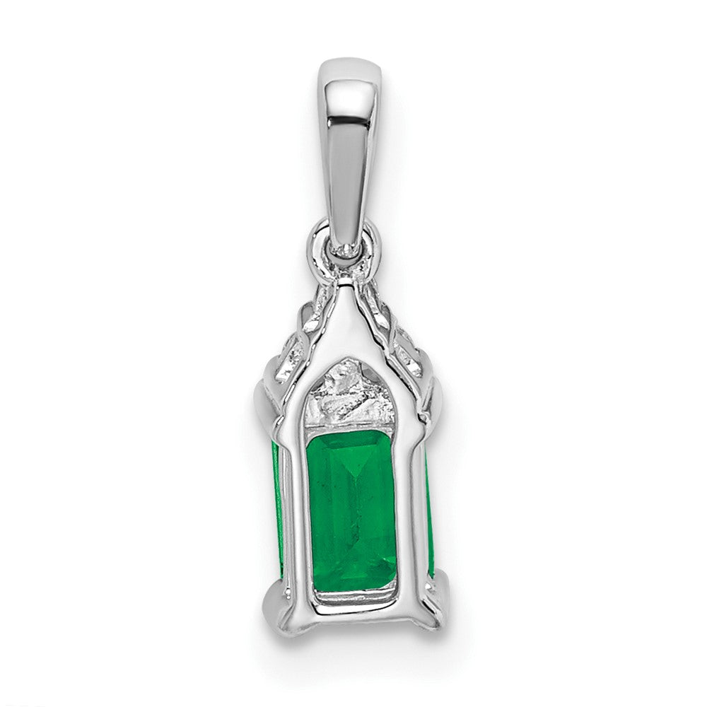 14k White Gold Rectangle Emerald and Real Diamond Pendant